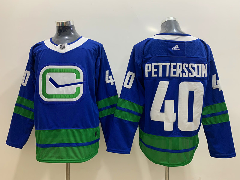 Mens Vancouver Canucks #40 Elias Pettersson adidas Alternate Blue Third Player Jersey